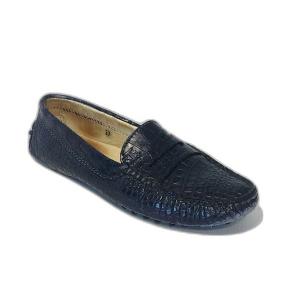 TOD'S Women's Gommino Croco Penny Driver Loafers EU37/US6.5 Blue - Picture 2 of 12